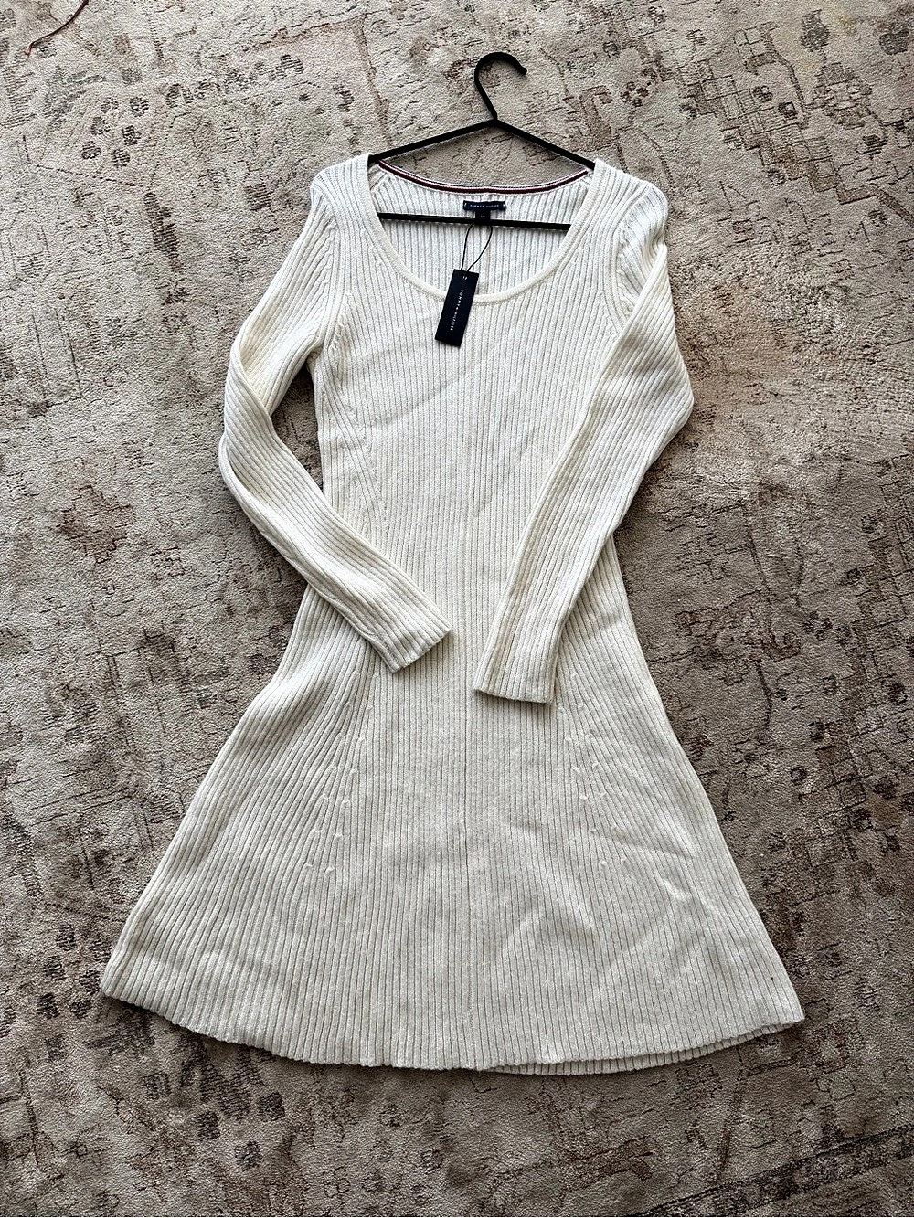 Tommy Hilfiger Ribbed sweater Mini Dress in White Size Small NWT